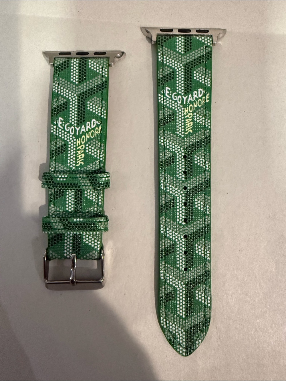 Custom Goyard Green/White Color Leather apple Watch Strap. Brand New.
